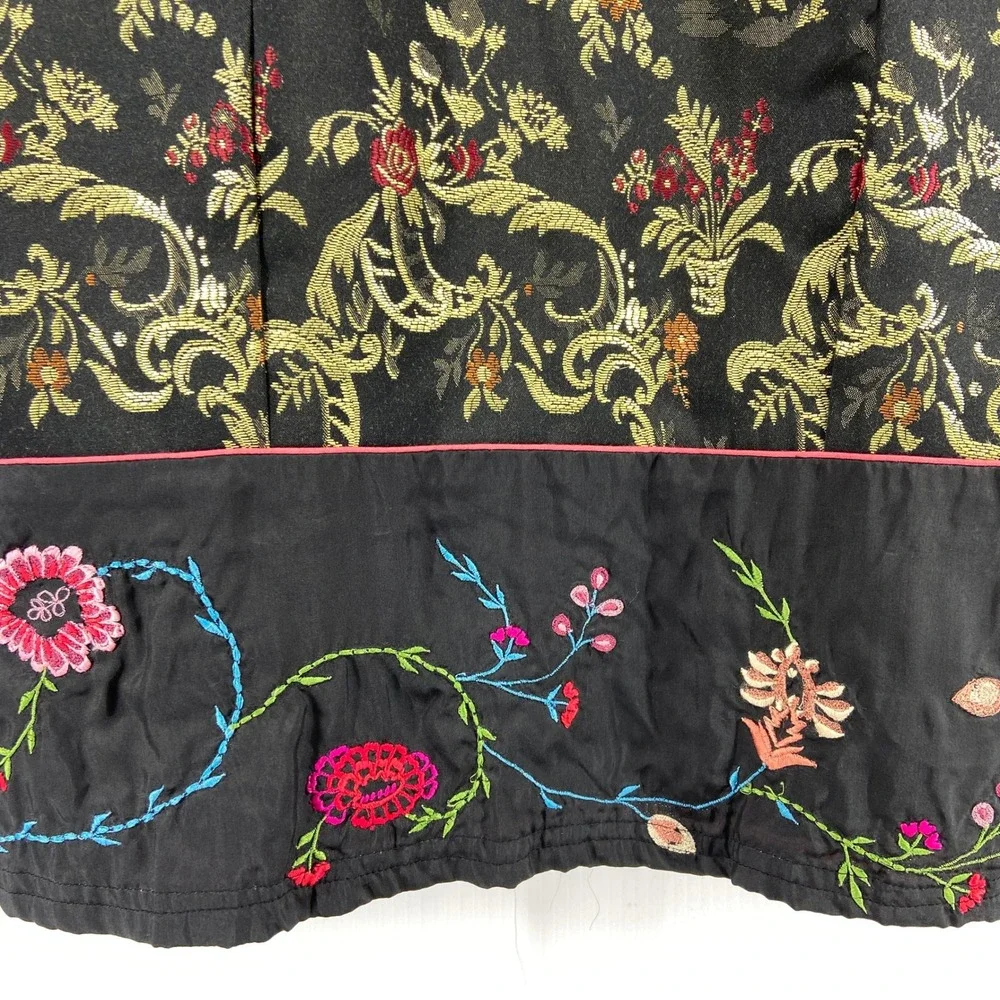 April Cornell Black‎ Multi Color Embroidered Flower Tapestry Vest Womens Large